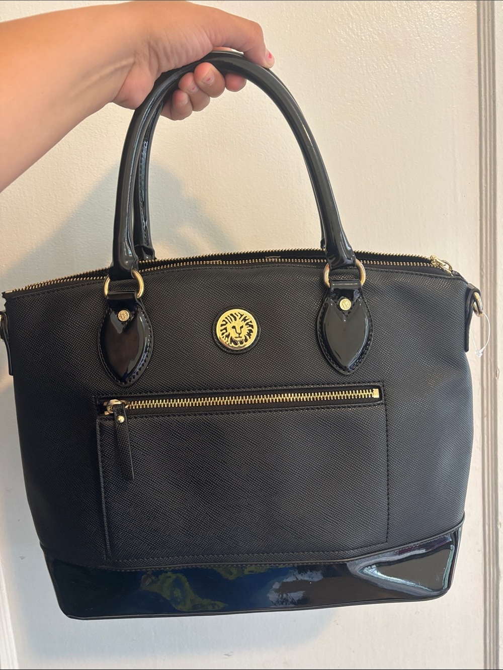 Anne Klein Black Tote with Gold Medallion